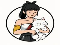 Wanita dengan Kucing Putih Tidur.png